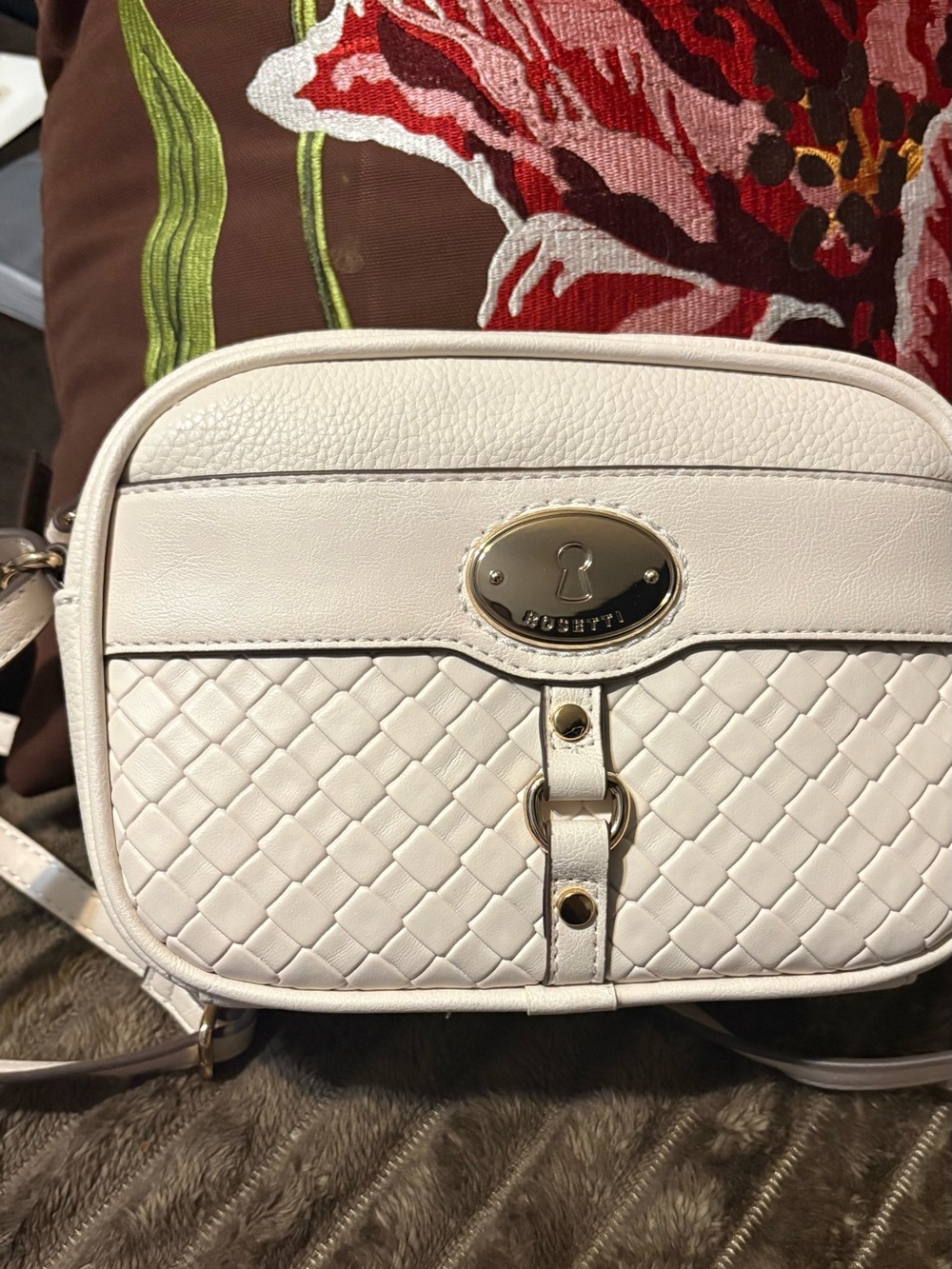 Rosetti Cream Woven Crossbody Camera Bag Gold Hardware Ivory NWT